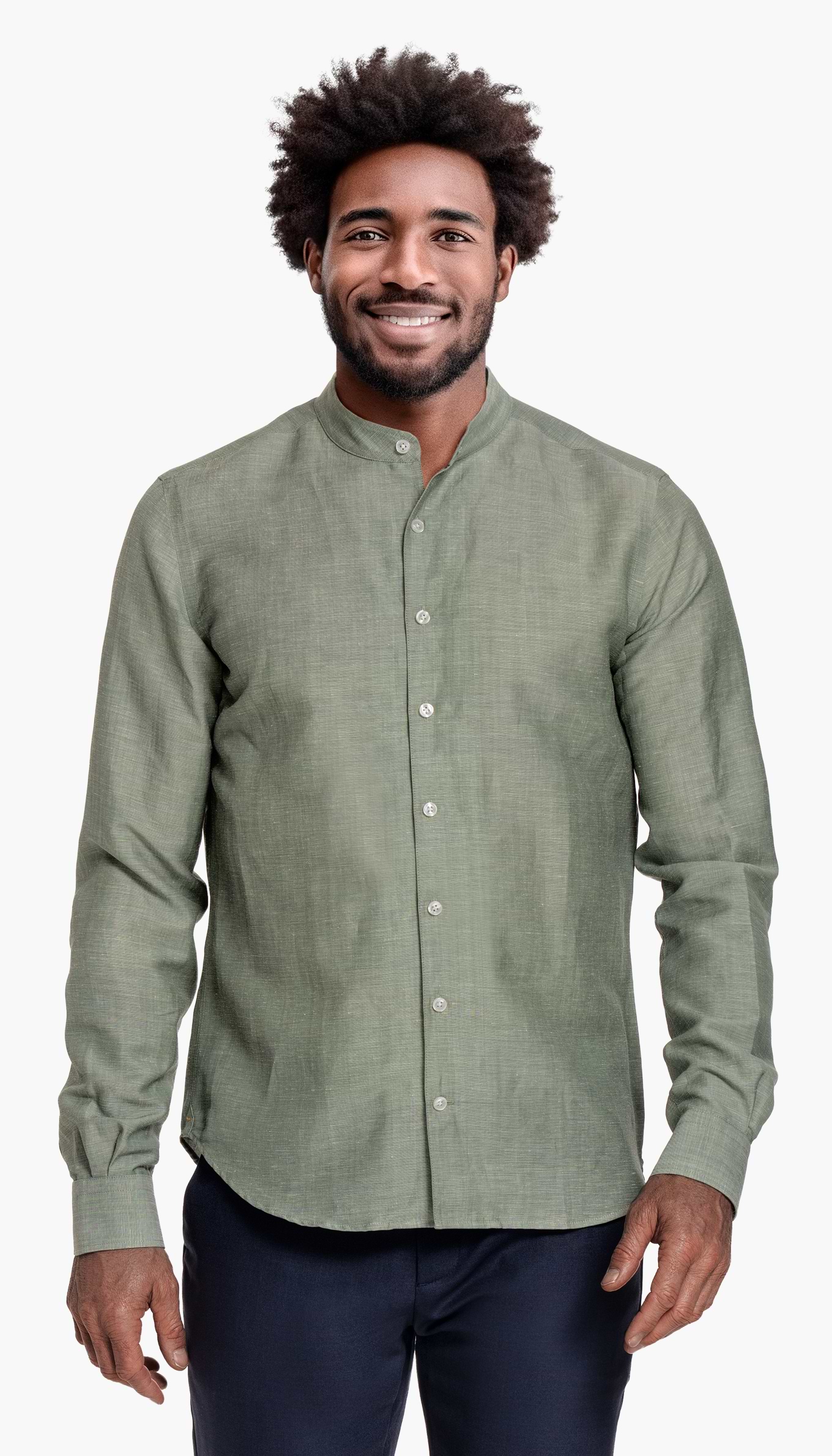 Wool Linen Shirt Mandarin Collar