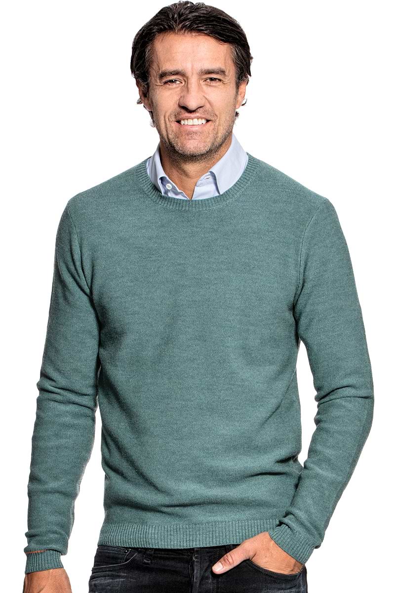 Honeycomb knit sweater for men made of Merino wool in Light green