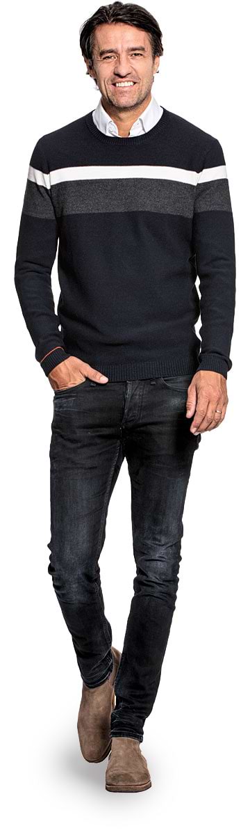 Strickpullover für Herren aus Merinowolle in Dunkelblau