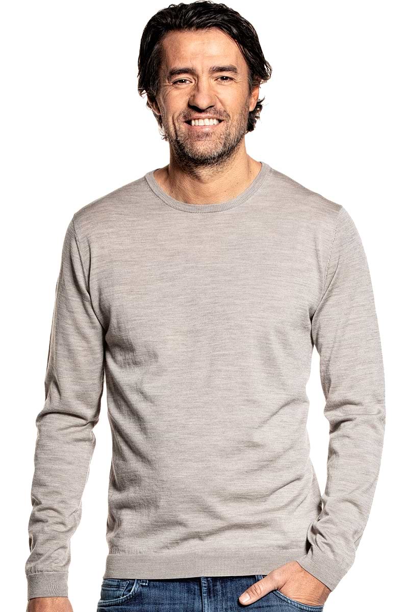 Crew neck sweater for men made of Merino wool in Beige