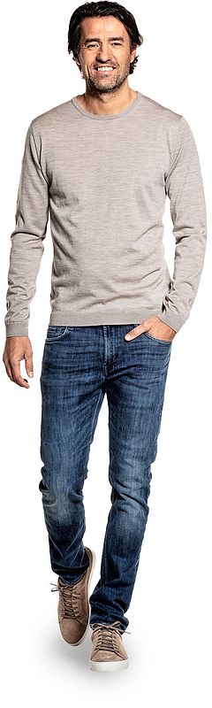 Rundhalspullover für Herren aus Merinowolle in Beige