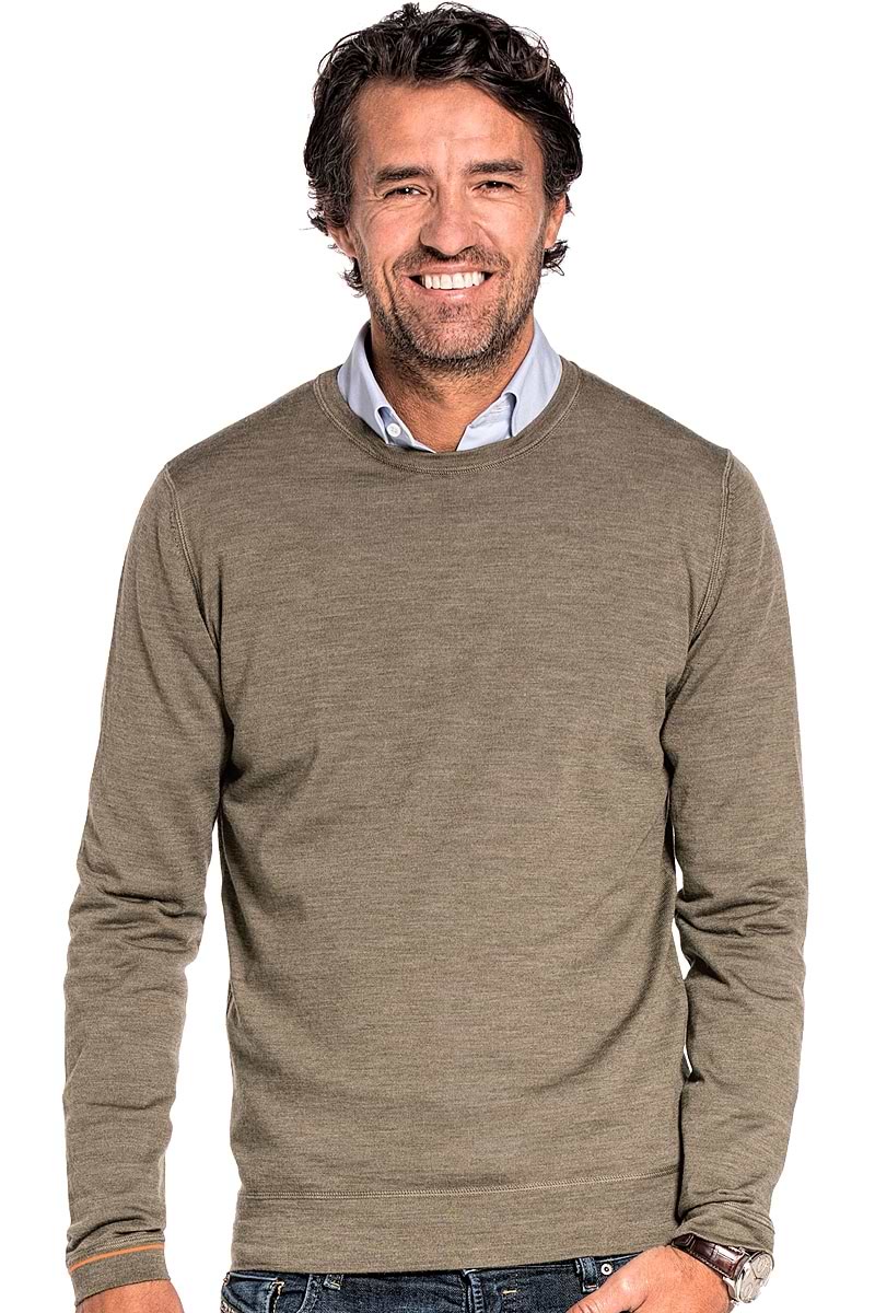 Crew neck pullover for men made of Merino wool in Green