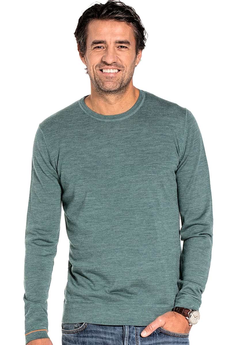 Crew neck pullover for men made of Merino wool in Light green
