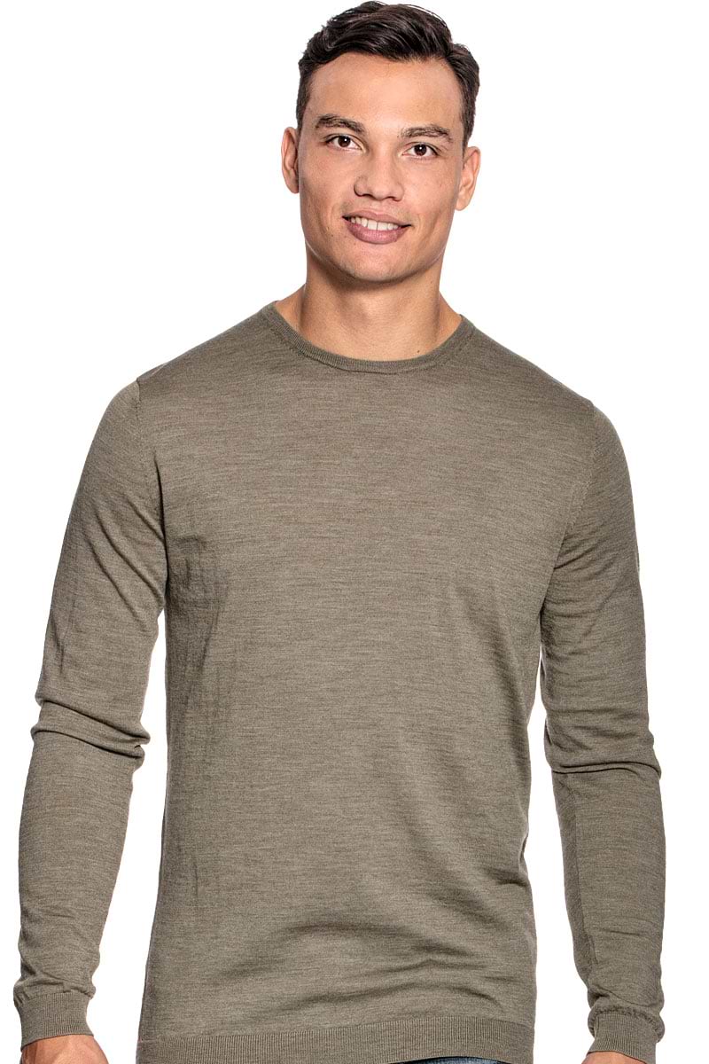Extra long crew neck sweater for men made of Merino wool in Green
