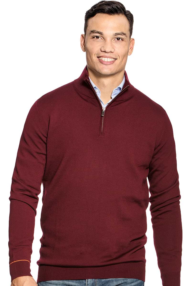 Extra long half zip sweater for men made of Merino wool in Red