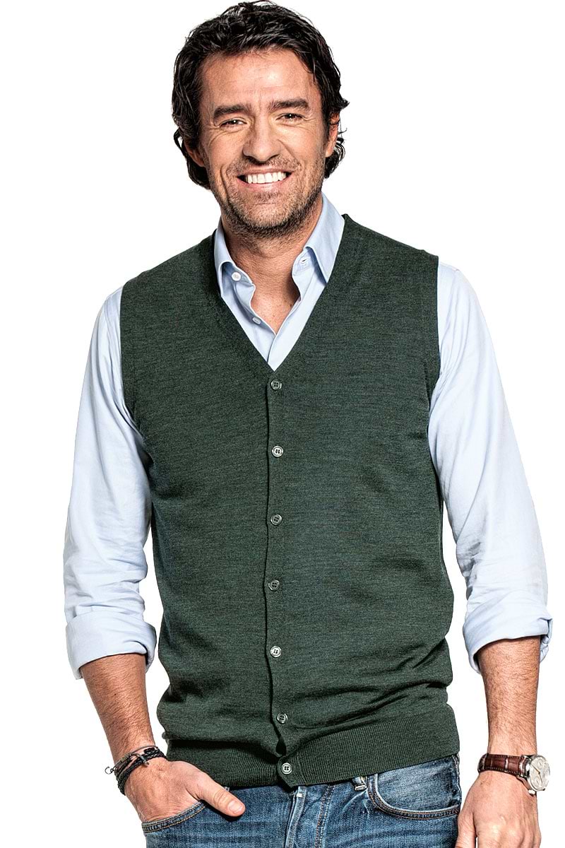 Waistcoat for men made of Merino wool in Dark green