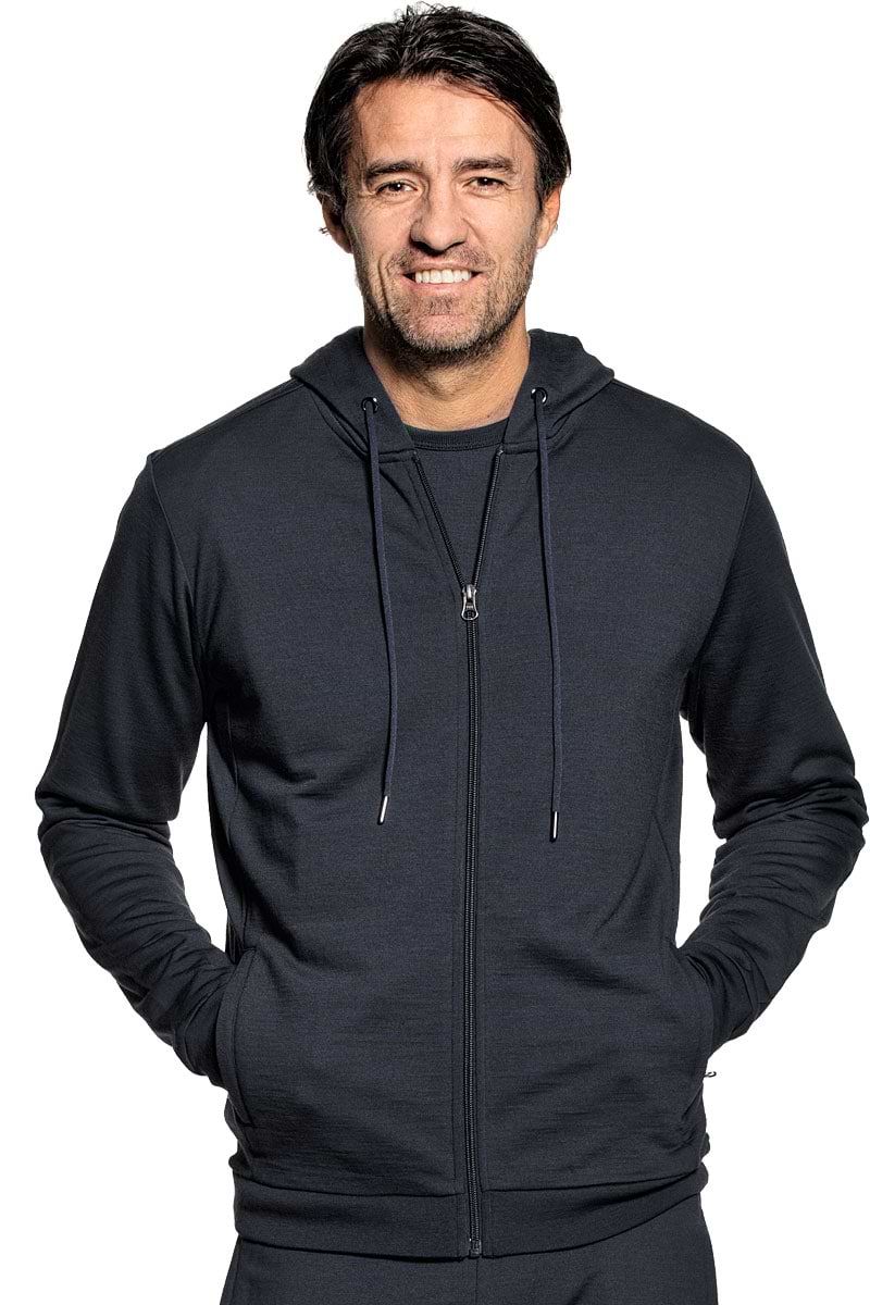 Hoodie vest voor mannen gemaakt van merinowol in het Donkerblauw