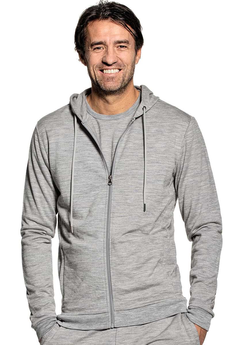 Hoodie vest voor mannen gemaakt van merinowol in het Grijs