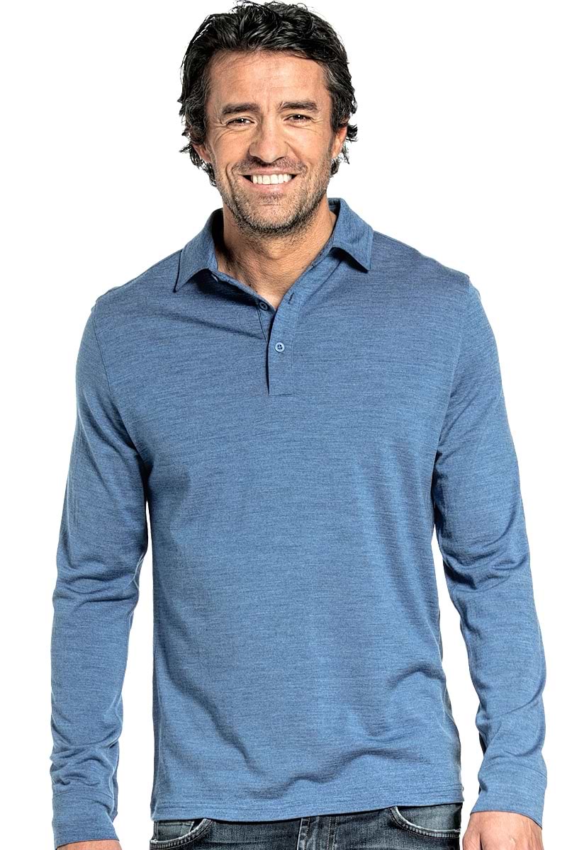Long sleeve polo voor mannen gemaakt van merinowol in het Helderblauw