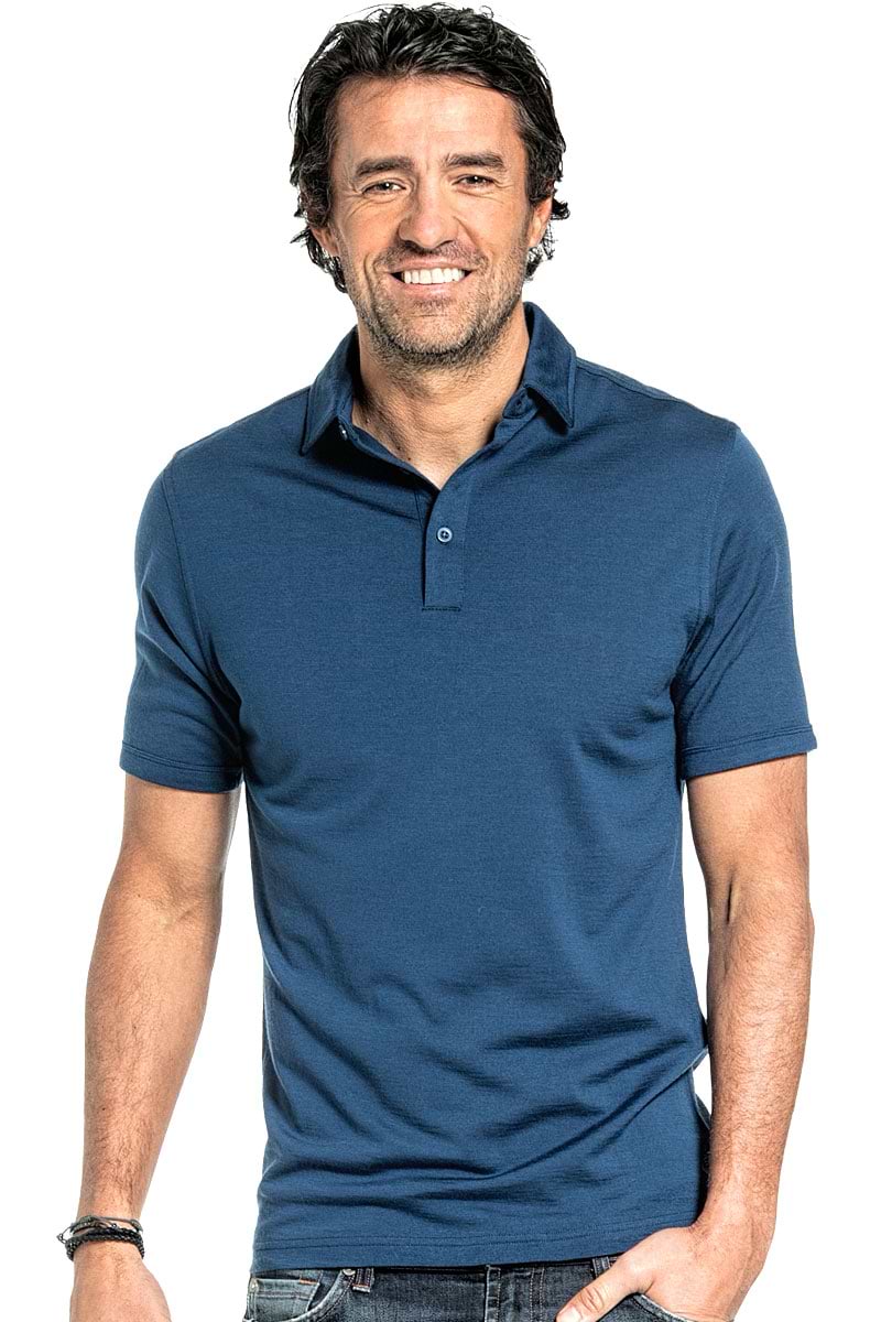 Poloshirt voor mannen gemaakt van merinowol in het Helderblauw