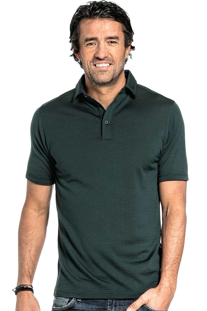 Poloshirt für Herren aus Merinowolle in Dunkelgrün