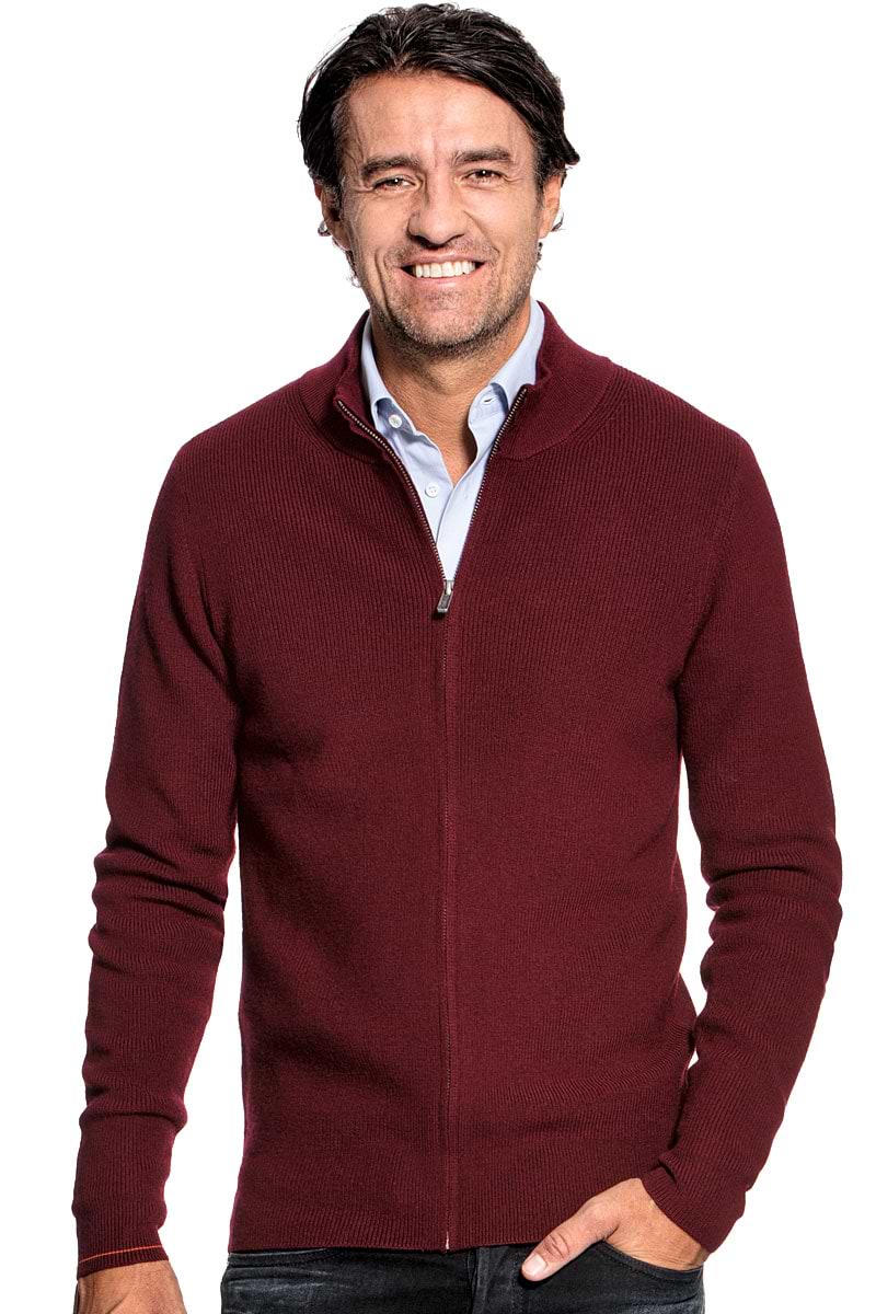 Ribbed cardigan for men made of Merino wool in Red