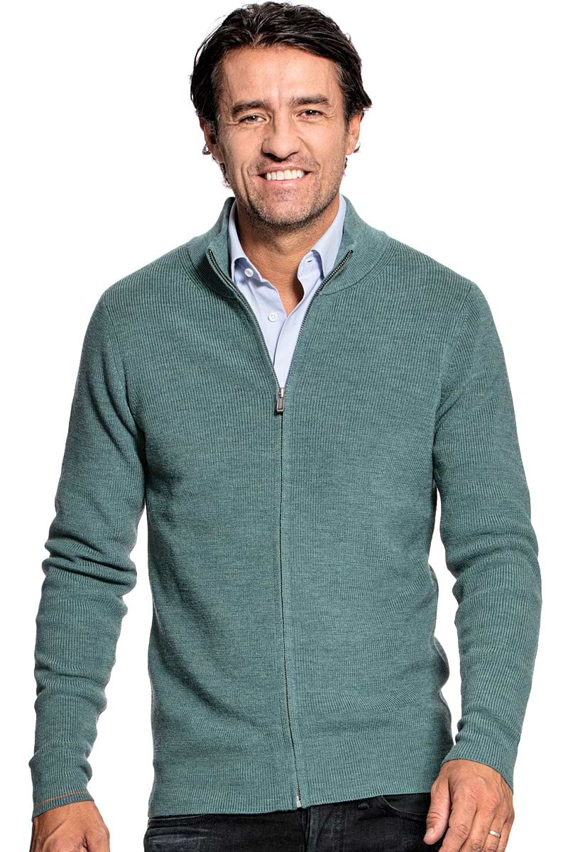 Ribbed cardigan for men made of Merino wool in Light green