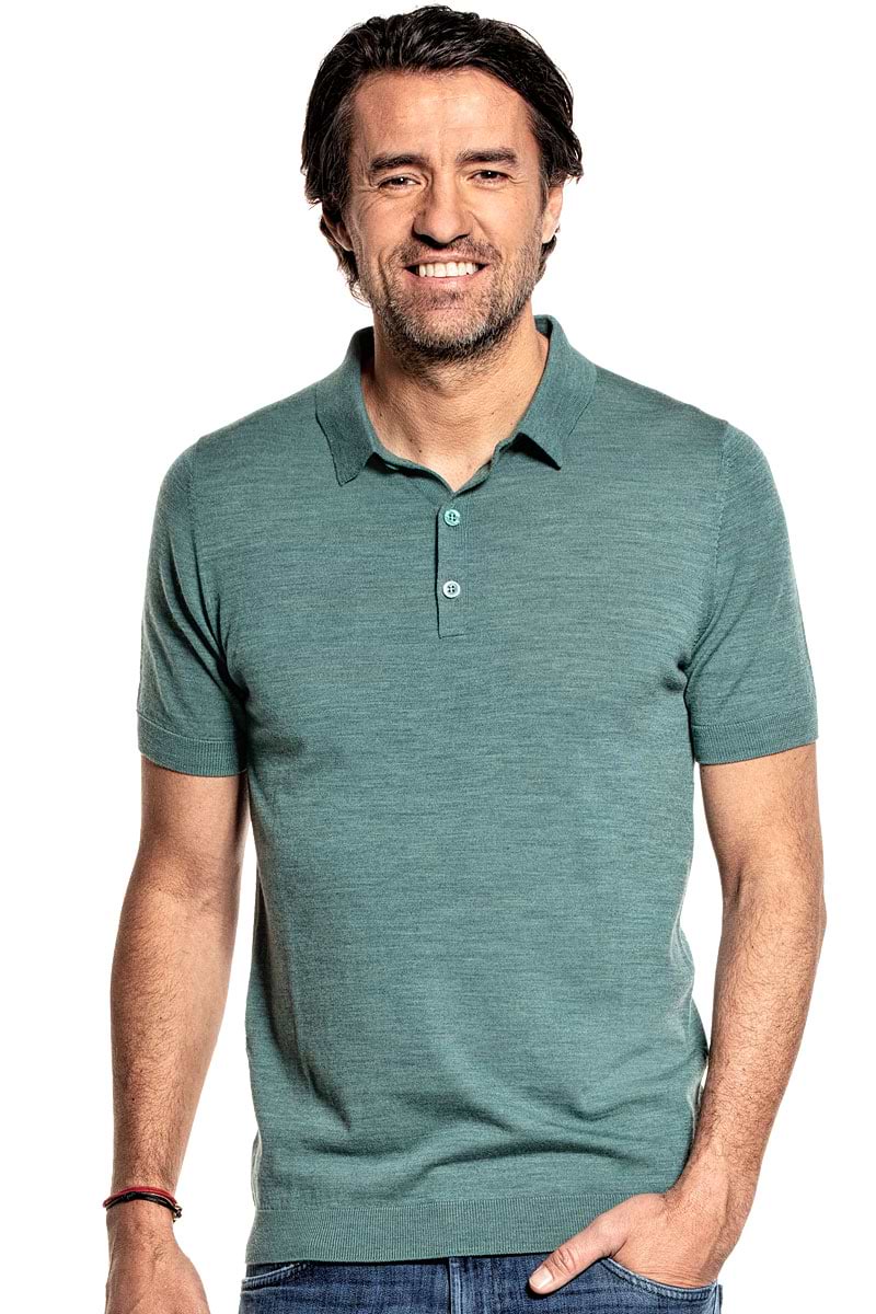Riva Buttons Short Sleeve voor mannen gemaakt van merinowol in het Lichtgroen