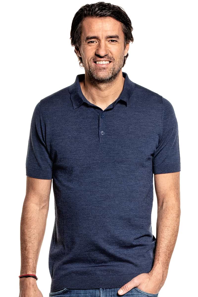 Luxe polo voor mannen gemaakt van merinowol in het Blauw