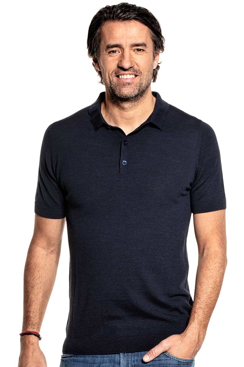 Luxe polo voor mannen gemaakt van merinowol in het Donkerblauw