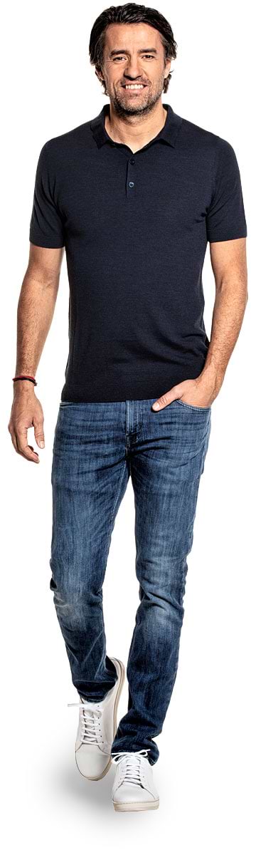 Luxe polo voor mannen gemaakt van merinowol in het Donkerblauw