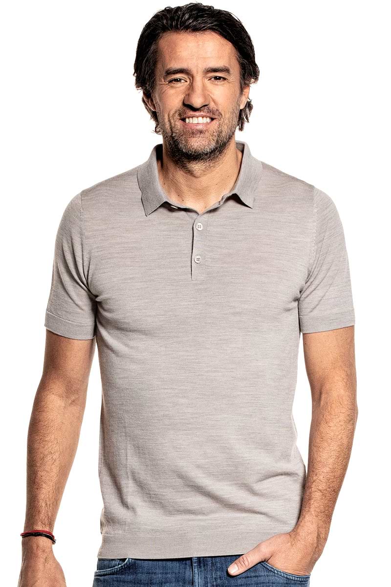Luxury polo for men made of Merino wool in Beige