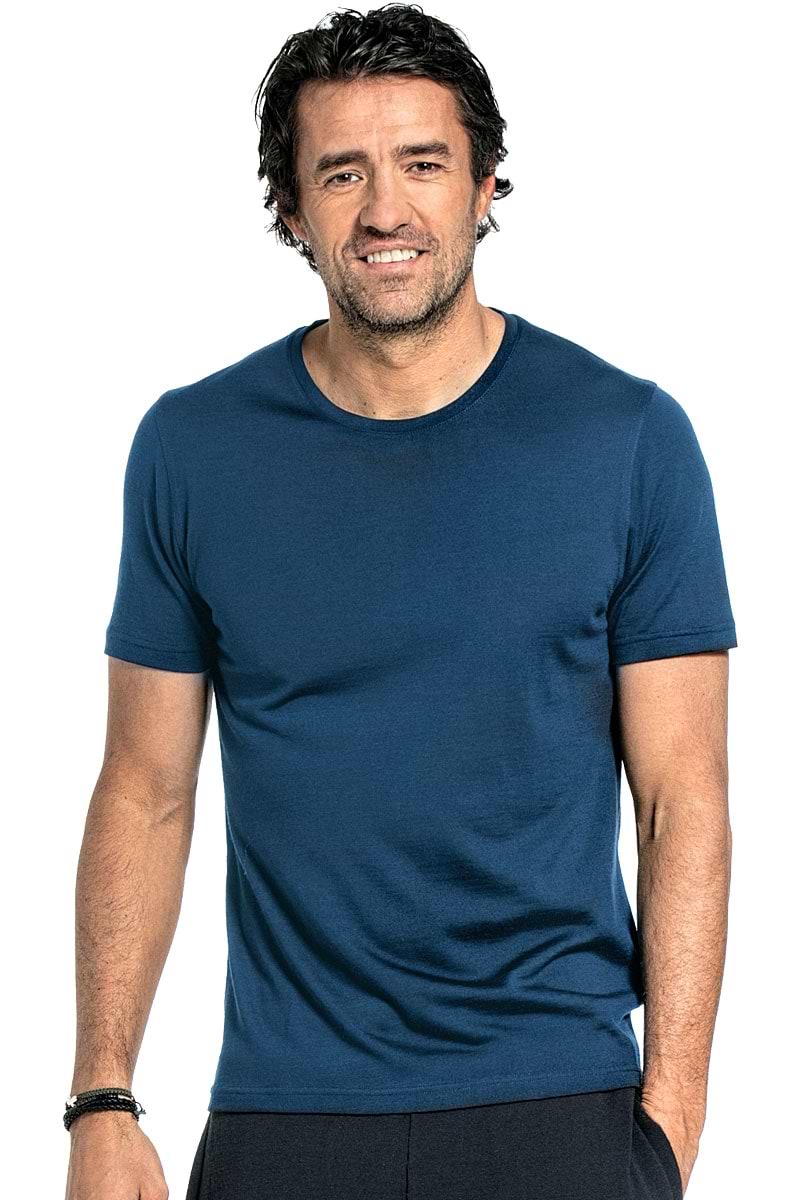 Merino T-Shirt mit Rundhalsausschnitt in Leuchtendem Blau