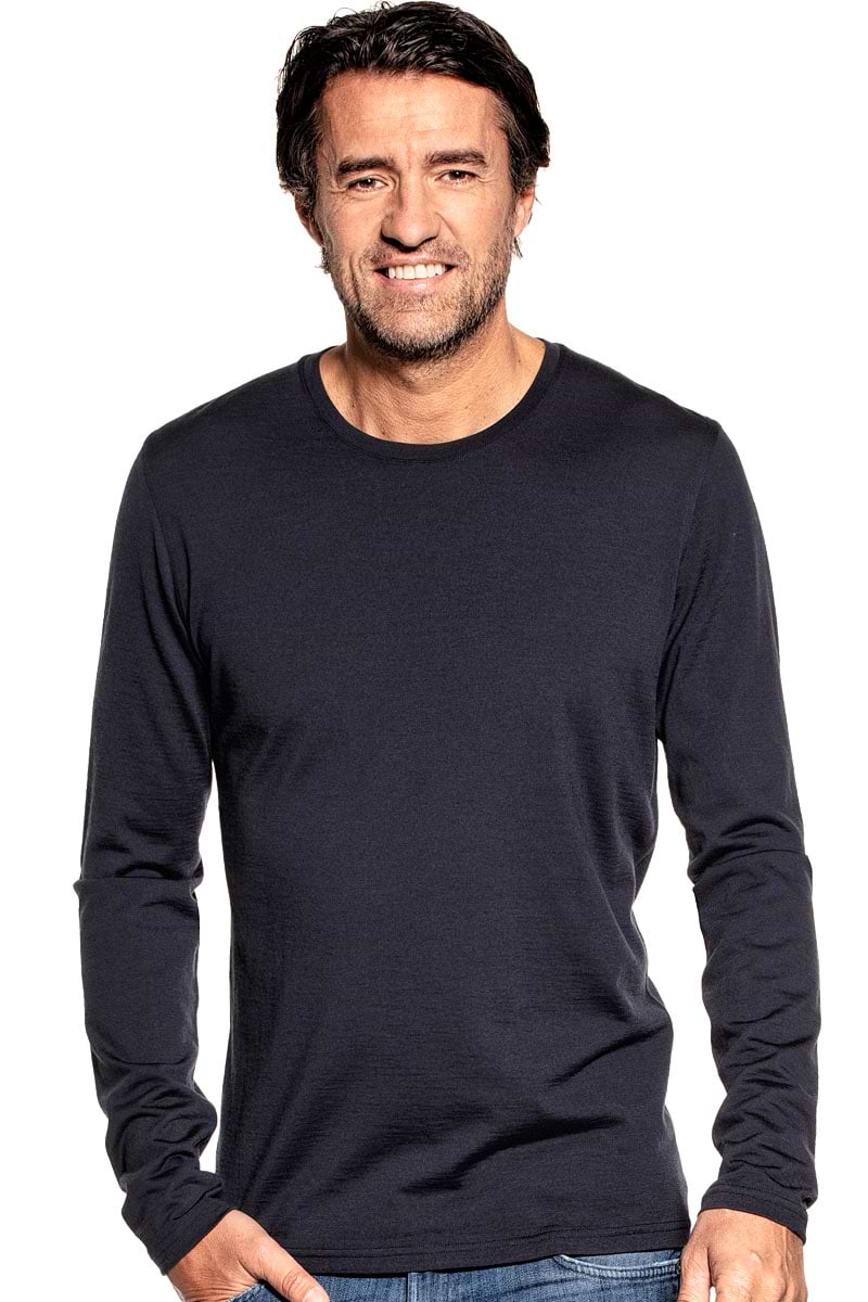 Langarmshirt für Herren aus Merinowolle in Dunkelblau