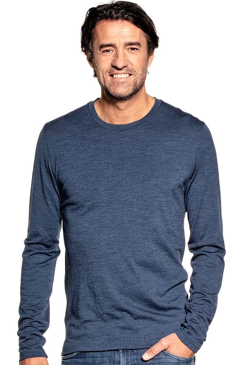 Langarmshirt für Herren aus Merinowolle in Blau