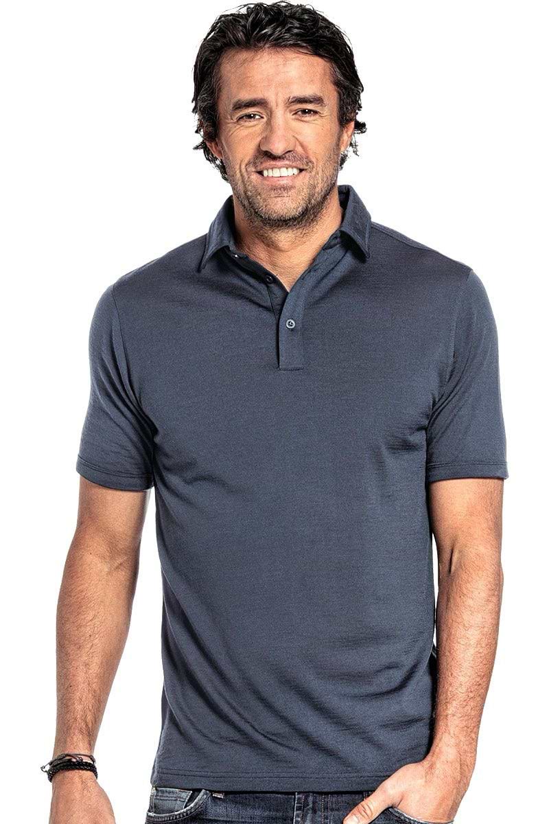 Shirt Polo Short Sleeve voor mannen gemaakt van merinowol in het Grijsblauw