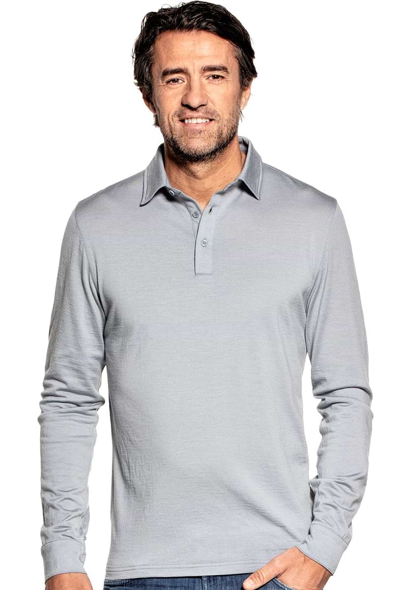 Long sleeve polo voor mannen gemaakt van merinowol in het Grijsblauw