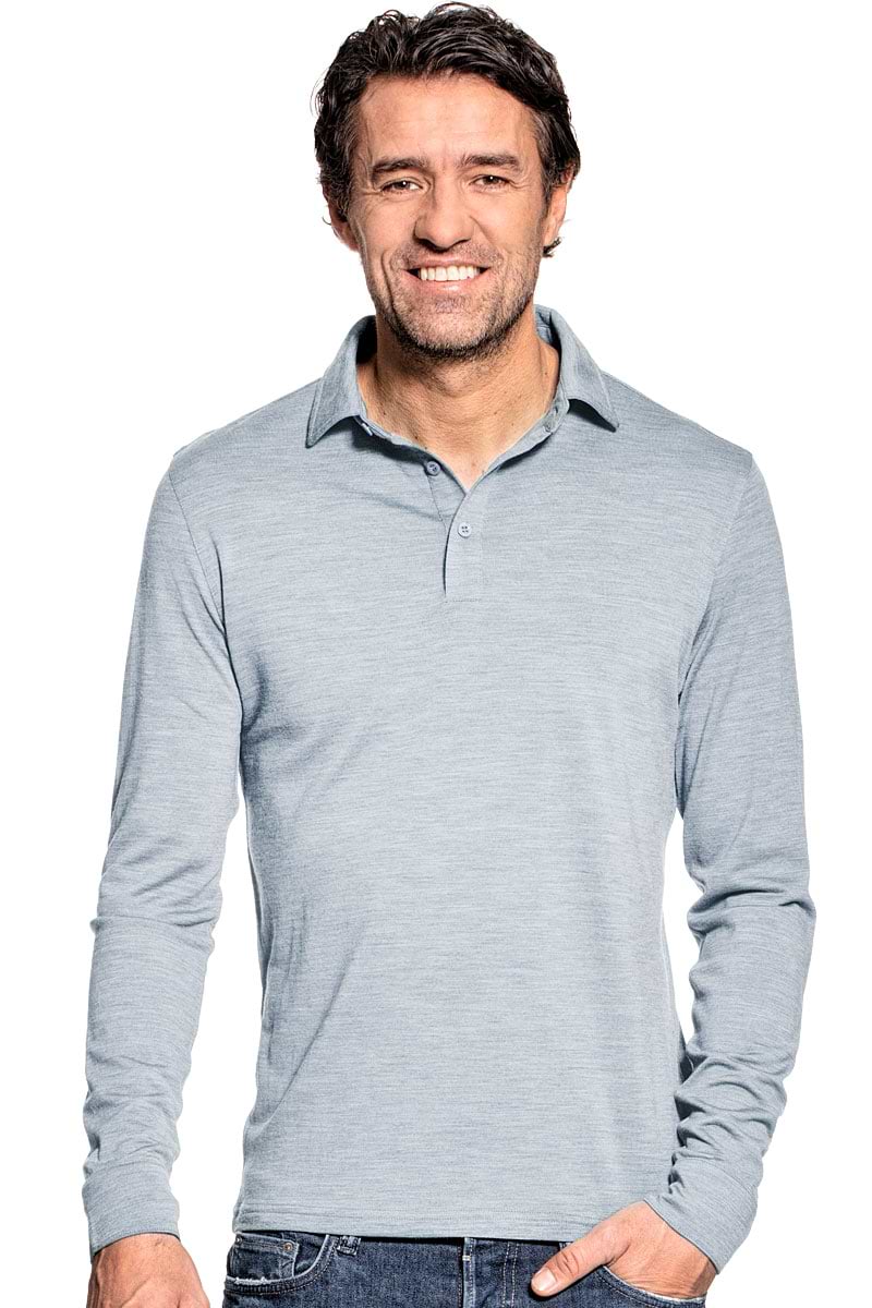 Long sleeve polo voor mannen gemaakt van merinowol in het Lichtblauw