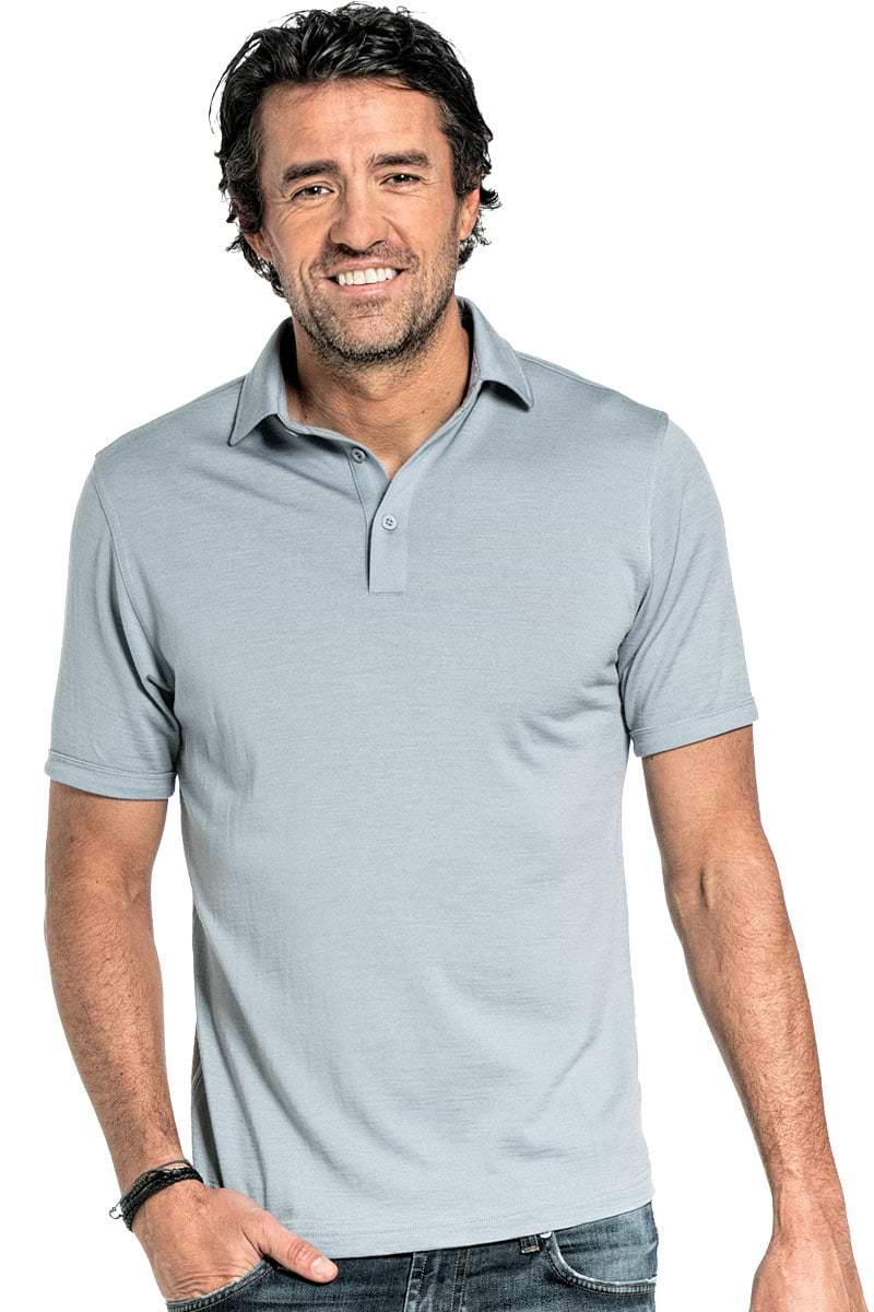 Poloshirt voor mannen gemaakt van merinowol in het Grijsblauw