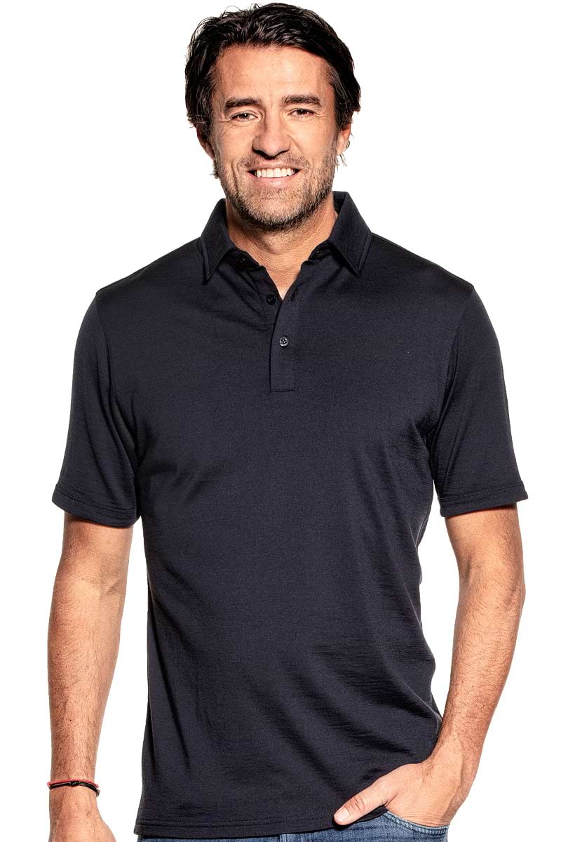 Poloshirt voor mannen gemaakt van merinowol in het Donkerblauw