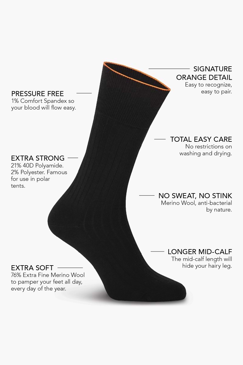 Joe Sock Rib Deep Black 3-Pack