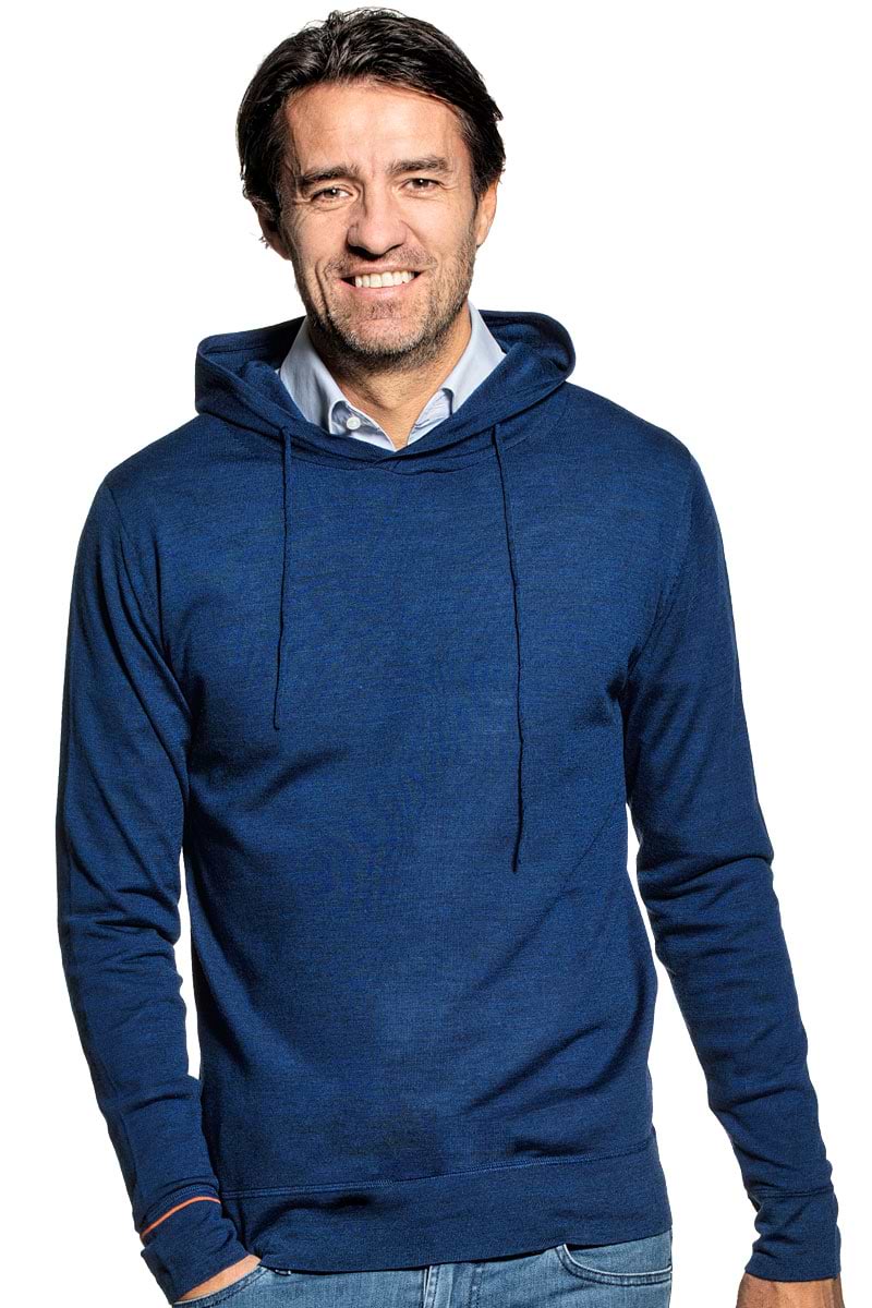 Wollhoodie für Herren aus Merinowolle in Blau