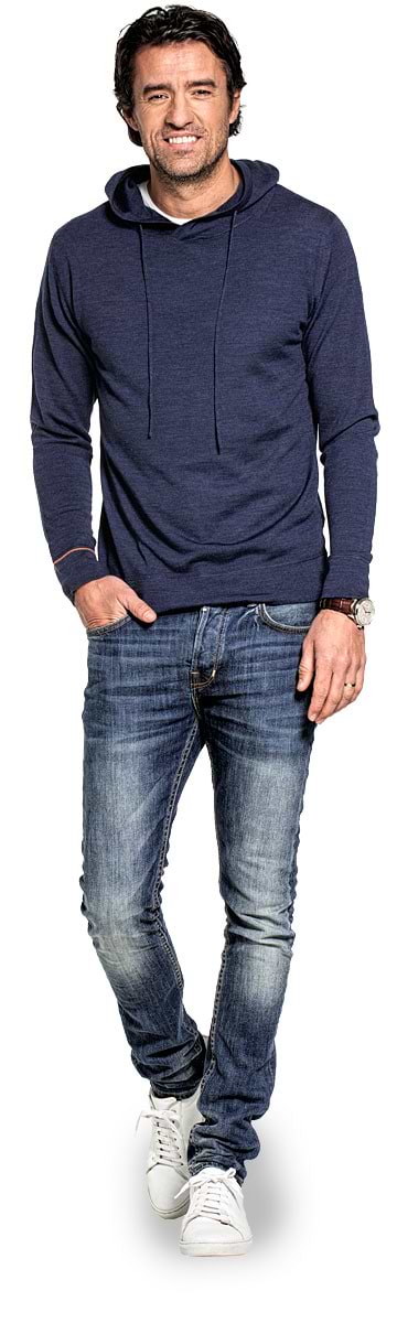 Wollhoodie für Herren aus Merinowolle in Blau