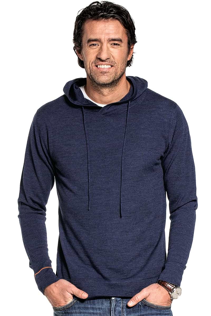 Wollhoodie für Herren aus Merinowolle in Blau