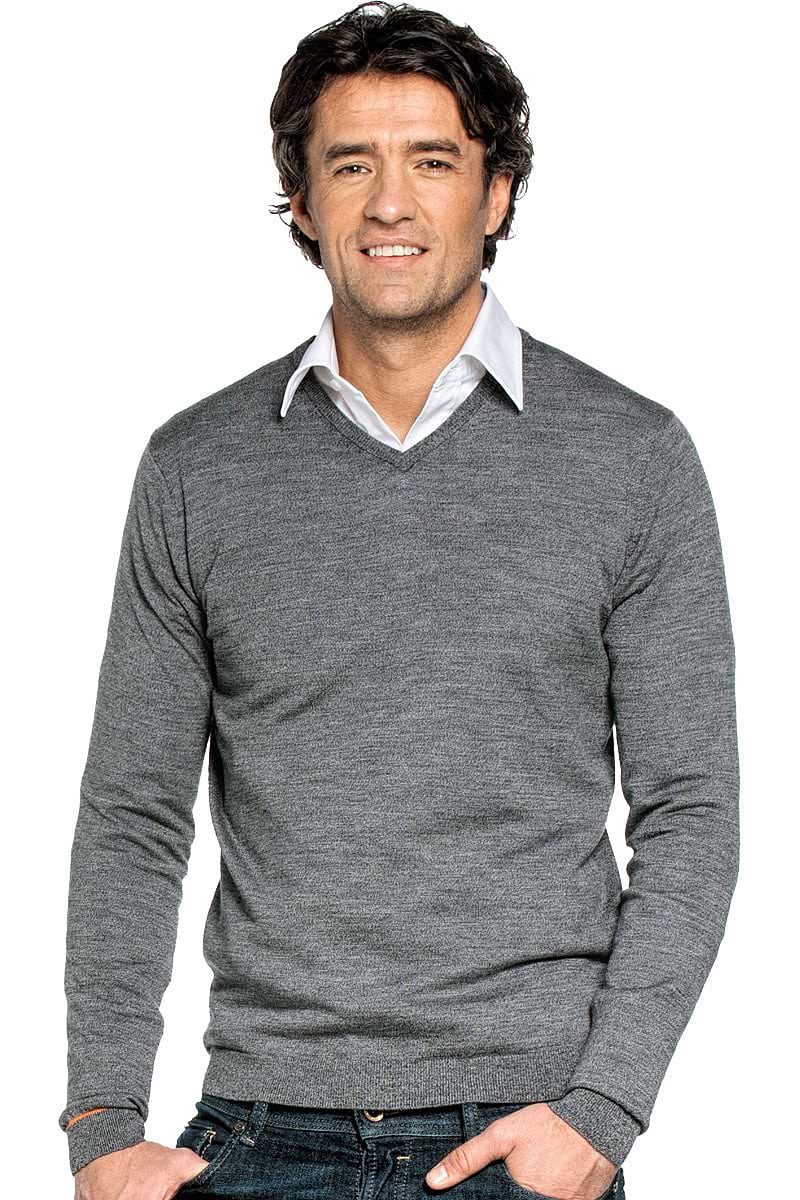 V-Neck sweater for men made of Merino wool in Dark grey