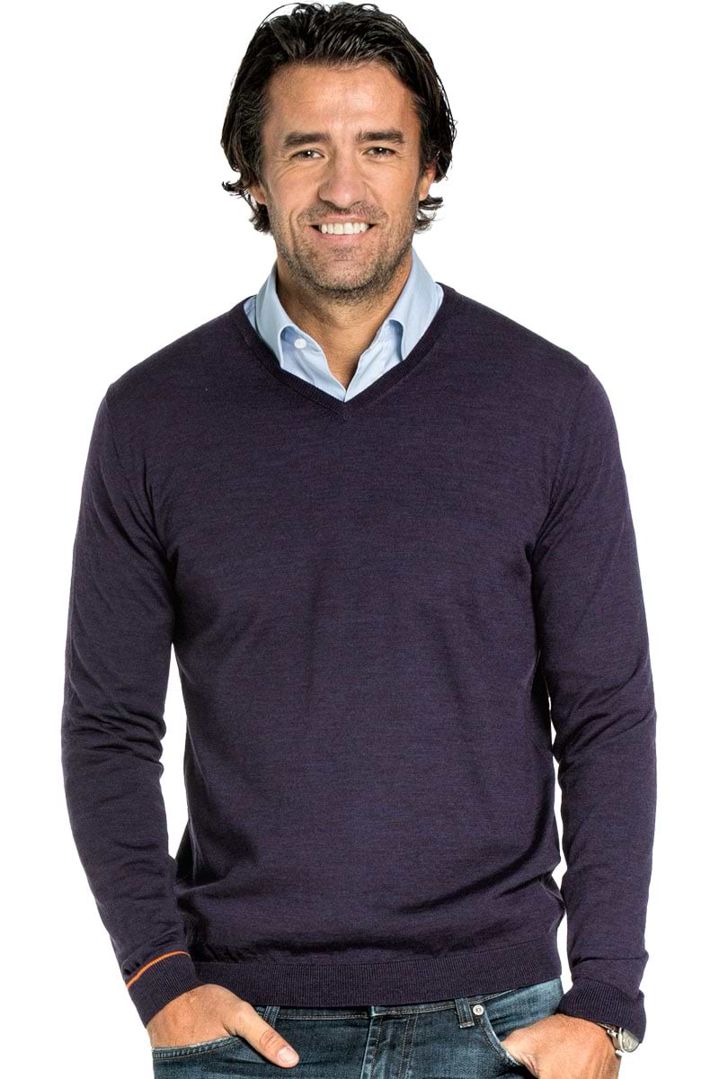 V-Neck sweater for men made of Merino wool in Purple