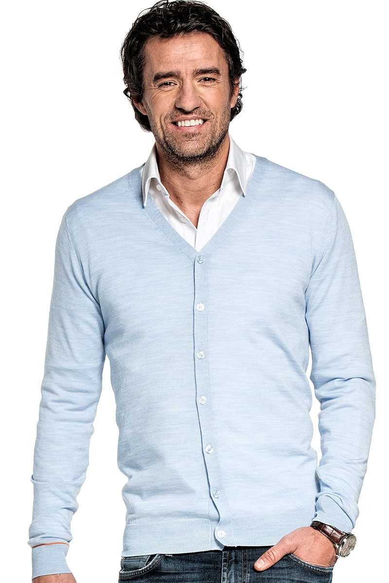 Cardigan for men made of Merino wool in Light blue
