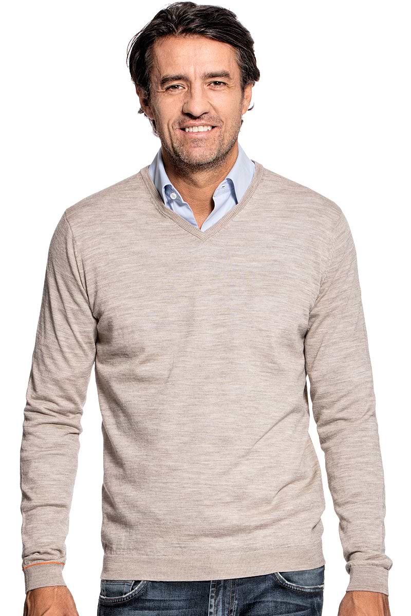 V-Neck sweater for men made of Merino wool in Beige