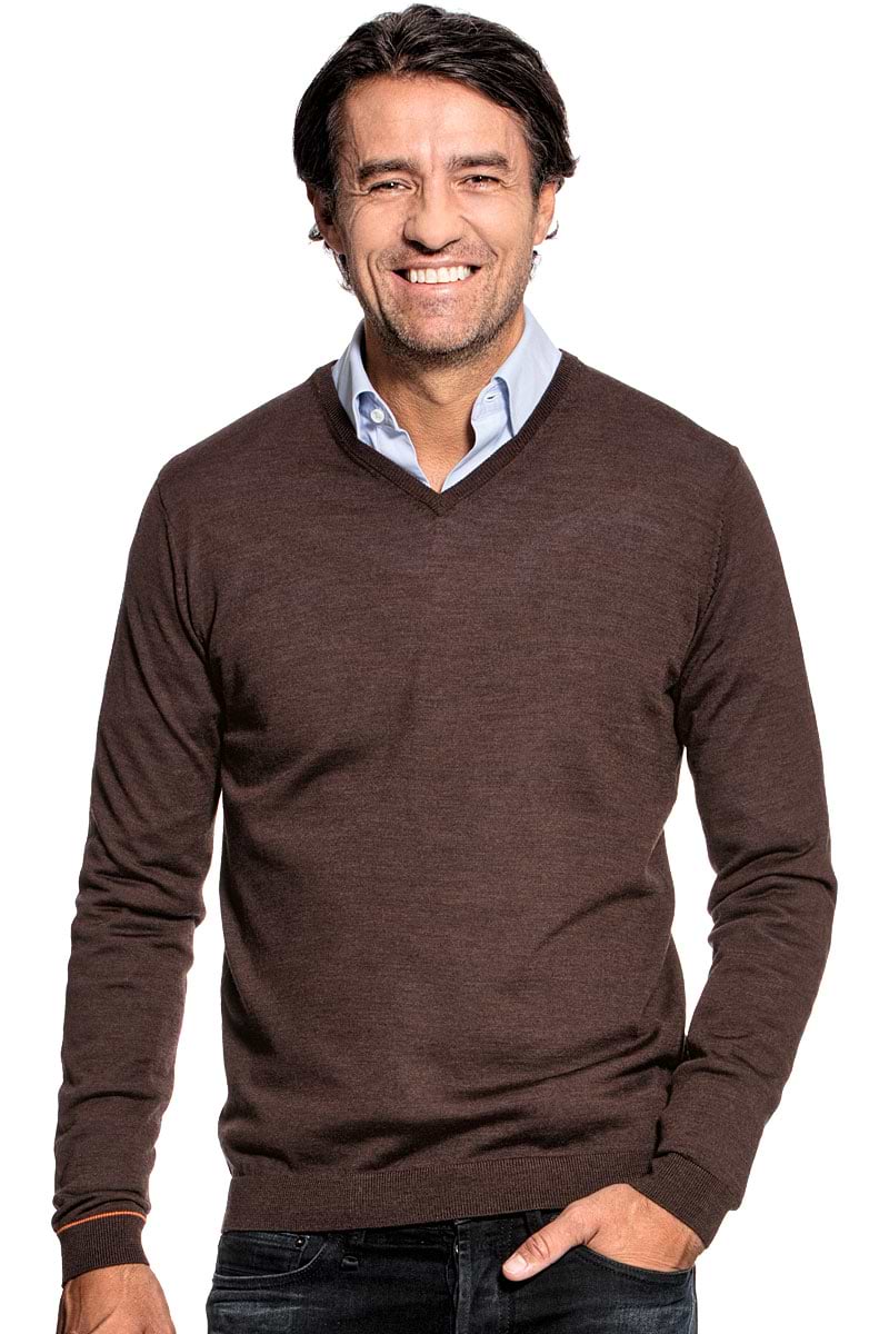 V-Neck sweater for men made of Merino wool in Brown