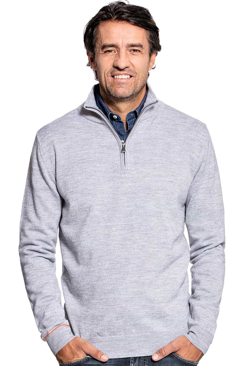 Half zip sweater for men made of Merino wool in Light grey