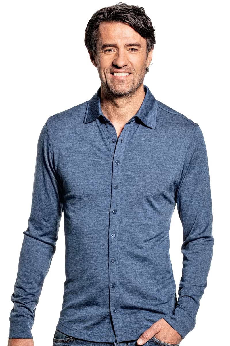 Shirt Button Up voor mannen gemaakt van merinowol in het Blauwgrijs