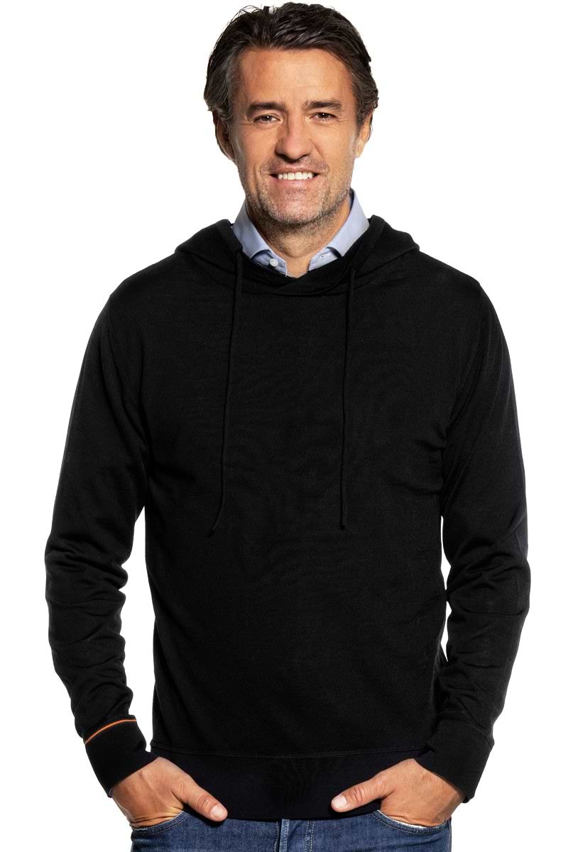 Wollhoodie für Herren aus Merinowolle in Schwarz