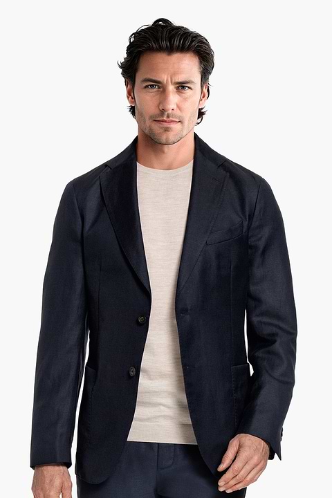 Wool Linen Blazer Deep Navy - Base Image