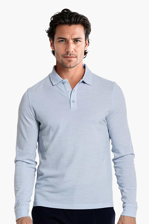 Blue Label Polo Pique Long Sleeve Blue Argentina - Base Image