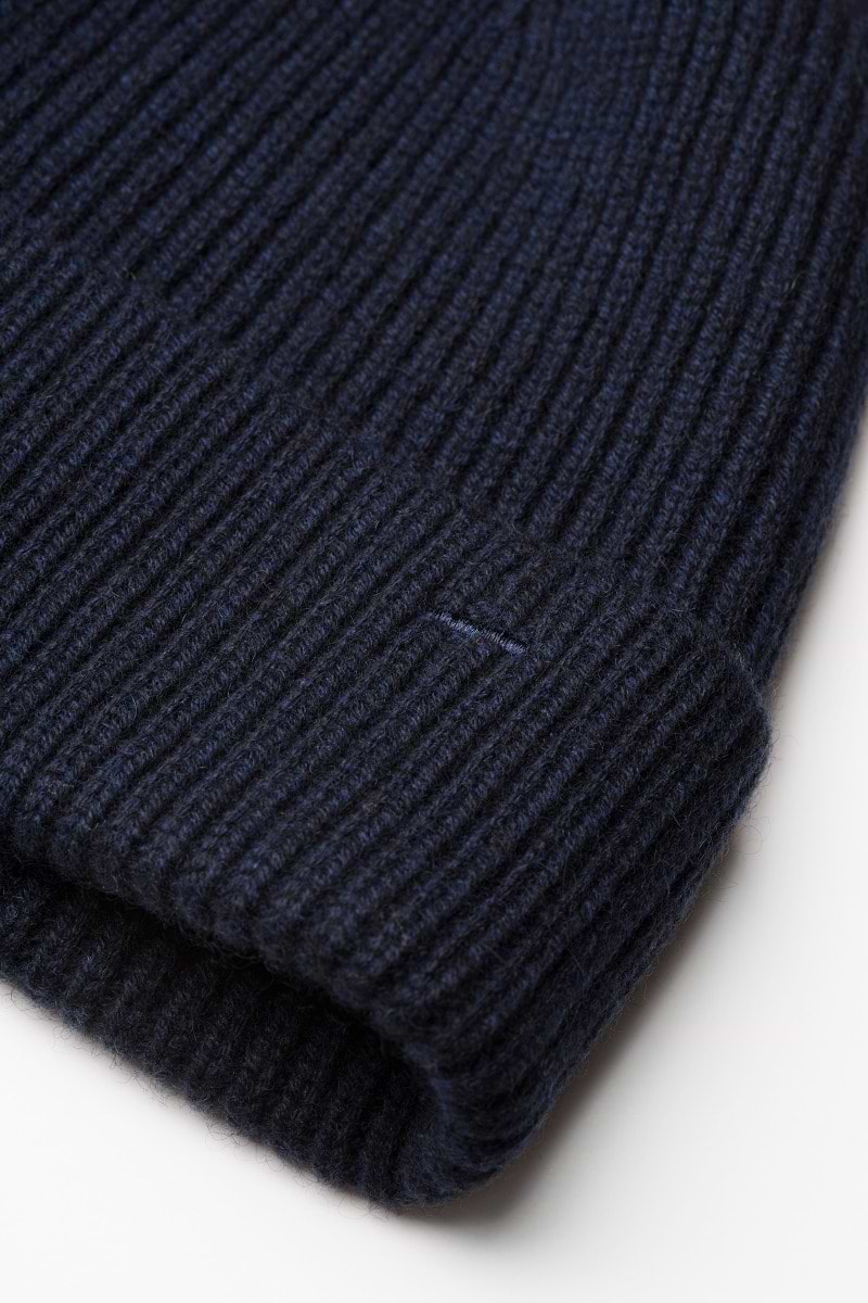 Blue Label Merino Cashmere Beanie Navy Blue - Base Image