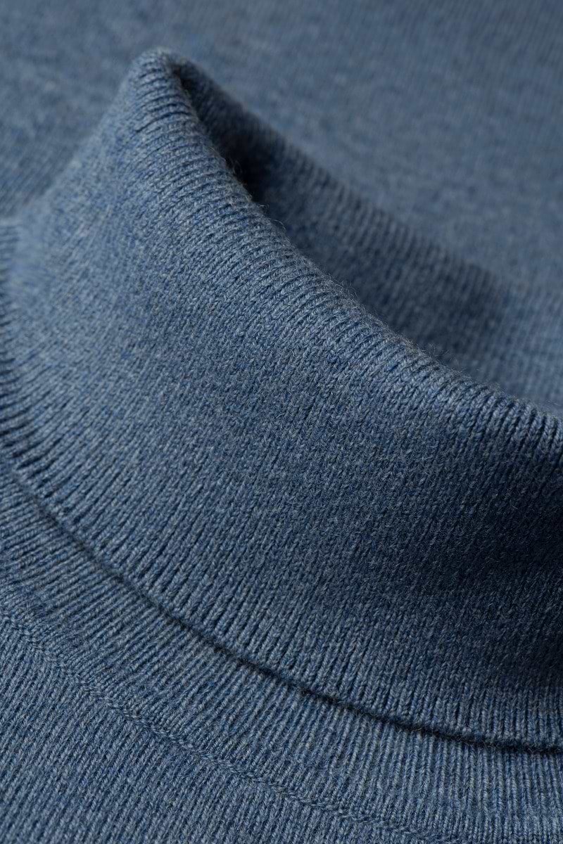 Blue Label Merino Cashmere Col Mid Blue