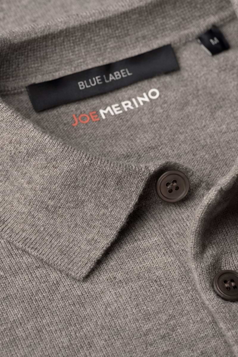 Blue Label Merino Cashmere Polo Long Sleeve Brown Grey