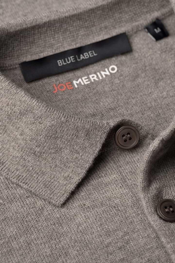 Blue Label Merino Cashmere Polo Long Sleeve Brown Grey - Base Image