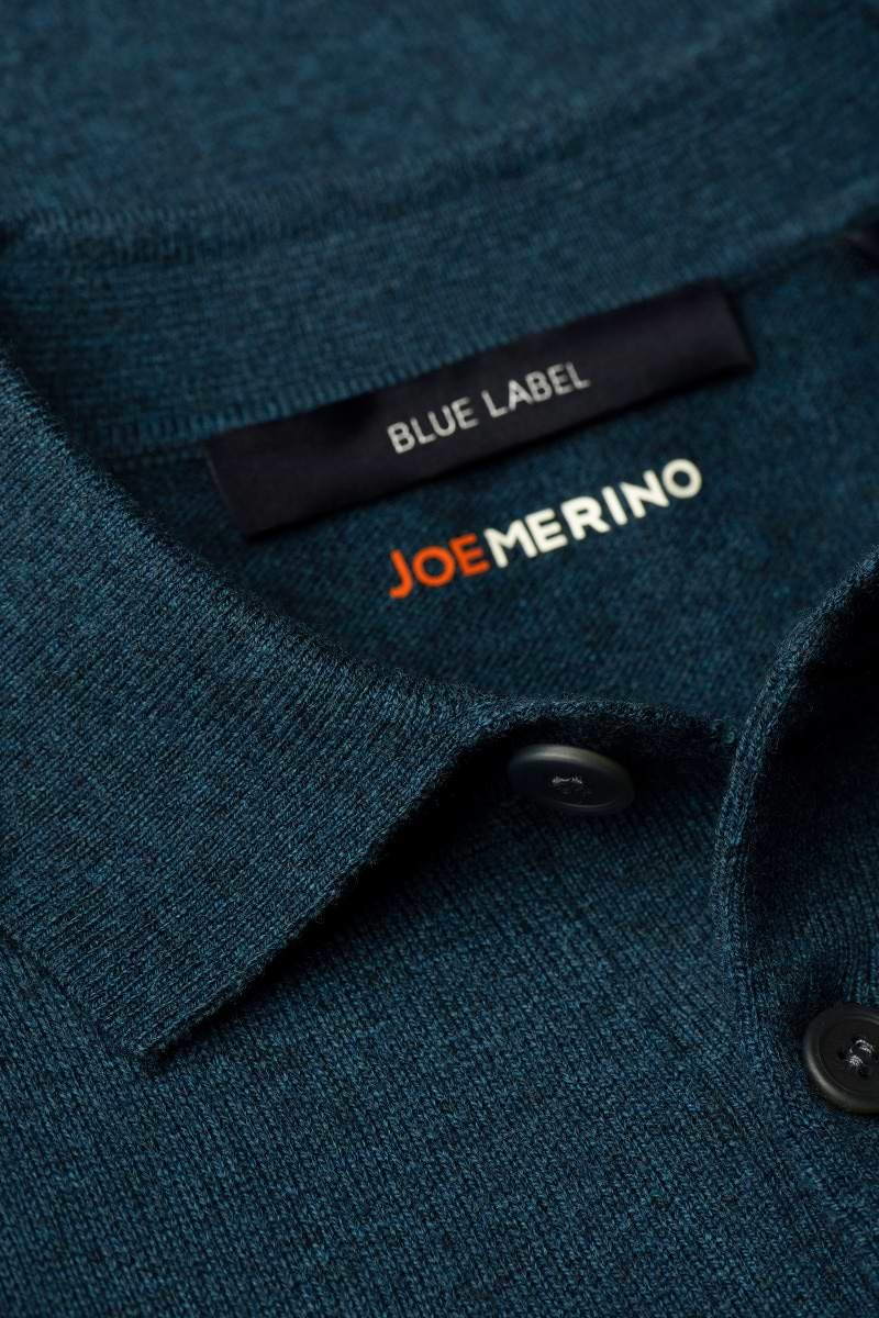 Blue Label Merino Cashmere Polo Long Sleeve Dark Petrol