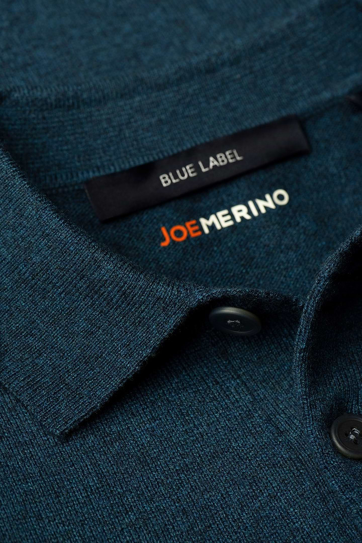 Blue Label Merino Cashmere Polo Long Sleeve Dark Petrol - Base Image